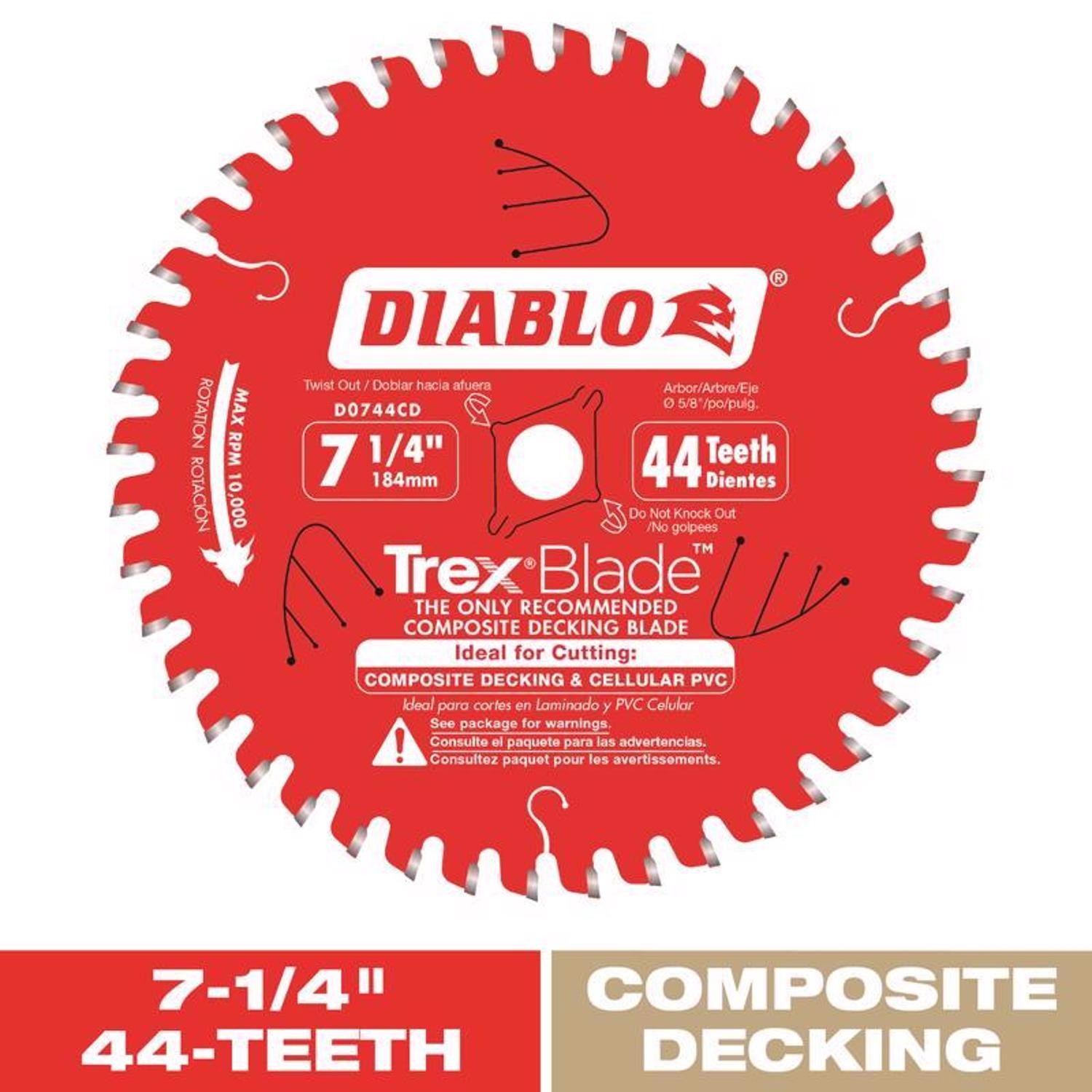 Diablo D0744CD 44 Tooth Composite Decking Circular Saw Blade 7-1/4 Dia. in.