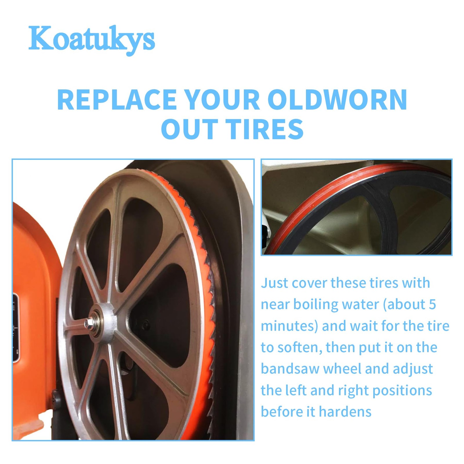 Koatukys 2Pcs Urethane 12 inch x 7/8 x .095 Band Saw Tires Orange
