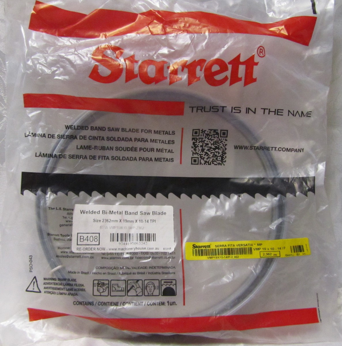 STARRETT BSW-VMP19X10-14/P-2362 VERSATIX MP WELDED BI-METAL BAND SAW BLADE NEW