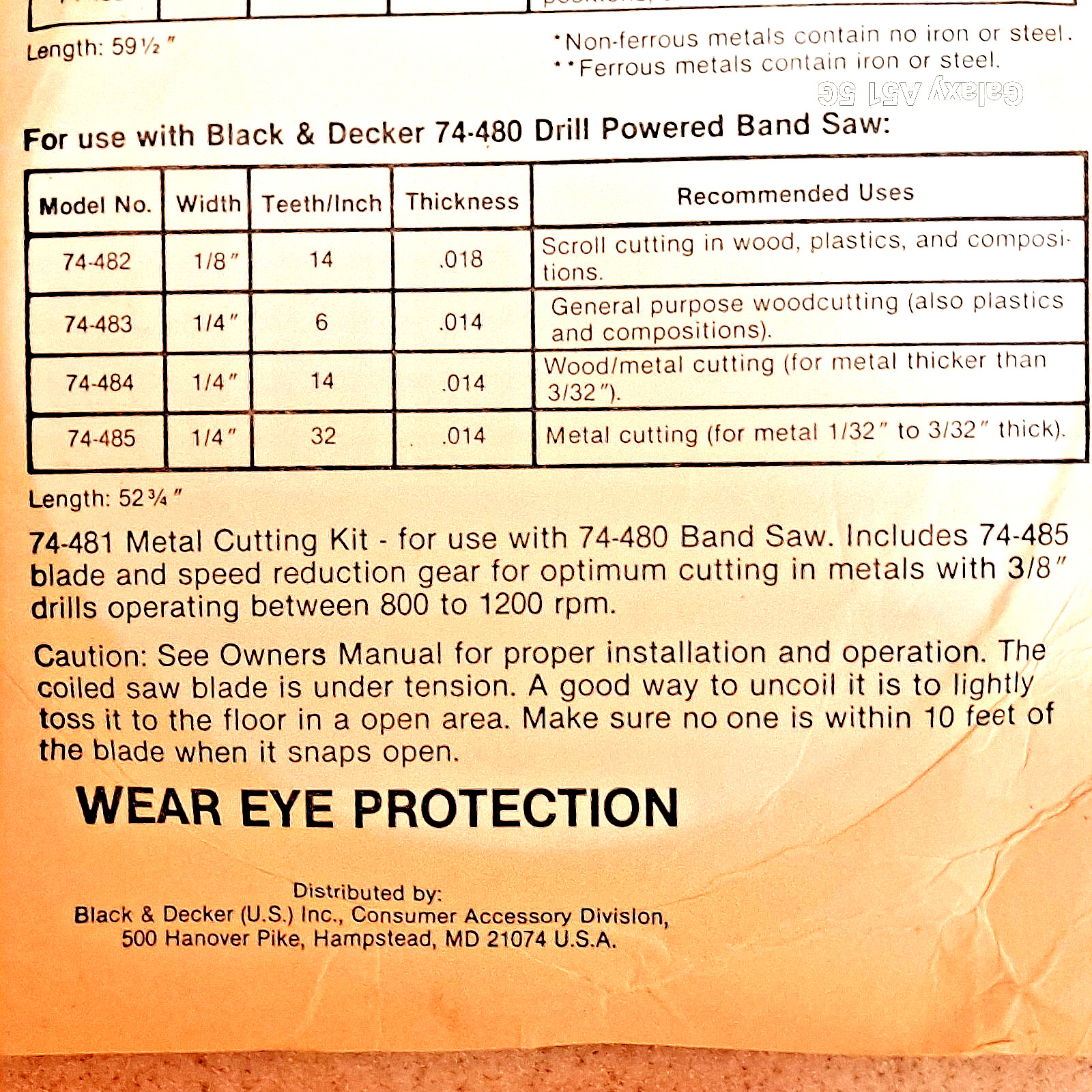 Black & Decker Band Saw 74-480 Blade 74-483 Wood Cutting 52 3/4″ x 1/4″ .014