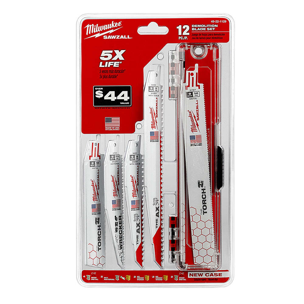 Milwaukee 49-22-1129 Nail-Guard Fang Tip Bi-Metal SAWZALL Blade Set – 12pc