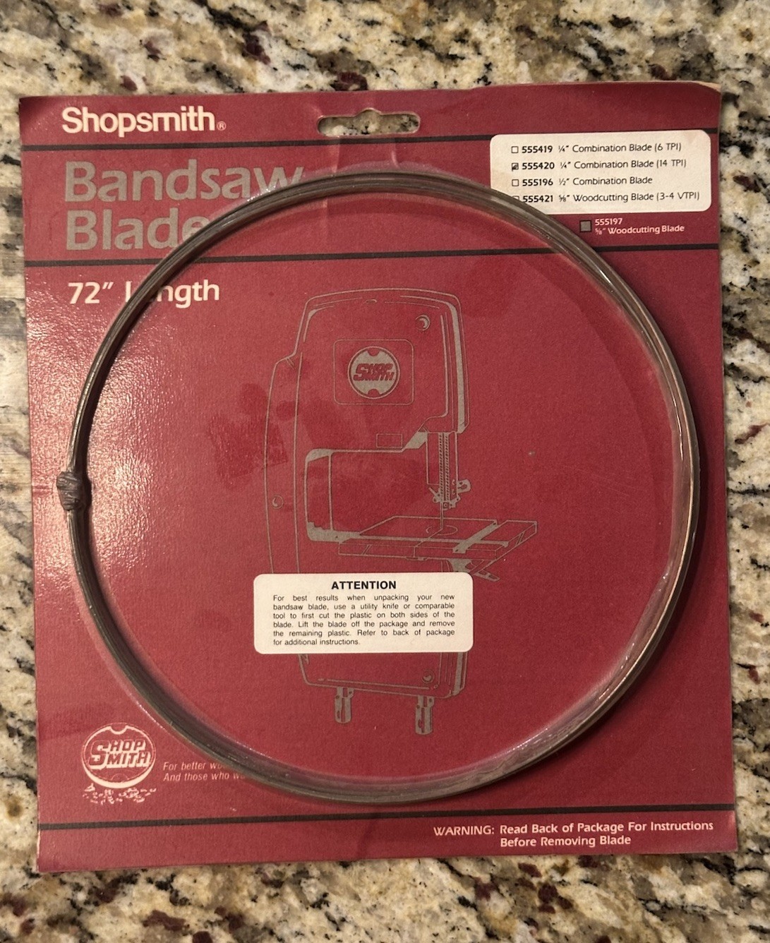 Shopsmith Inc 14 TPI Bandsaw Combination Blade 72” 1/4 Blade #555420