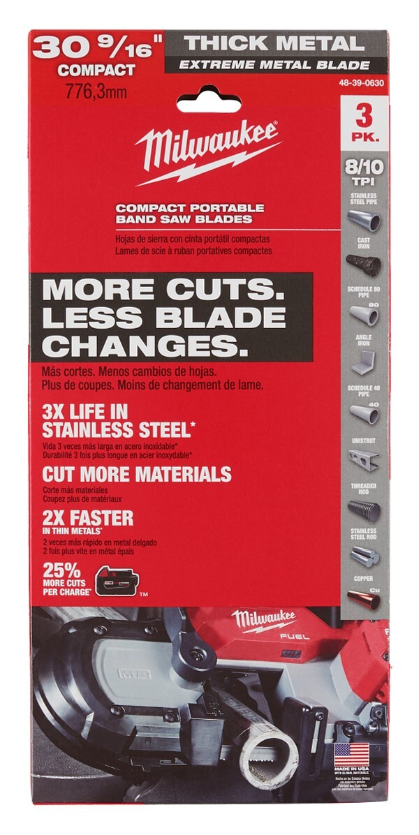 Milwaukee 48-39-0630 30-9/16″ 8/10TPI Compact Exteme Metal Band Saw Blade, 3-Pk
