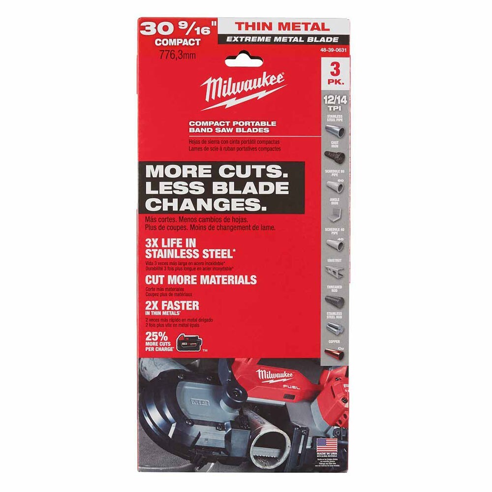 Milwaukee 48-39-0631 30-9/16″ 12/14 TPI Extreme Thick Metal Band Saw Blades, 3Pk