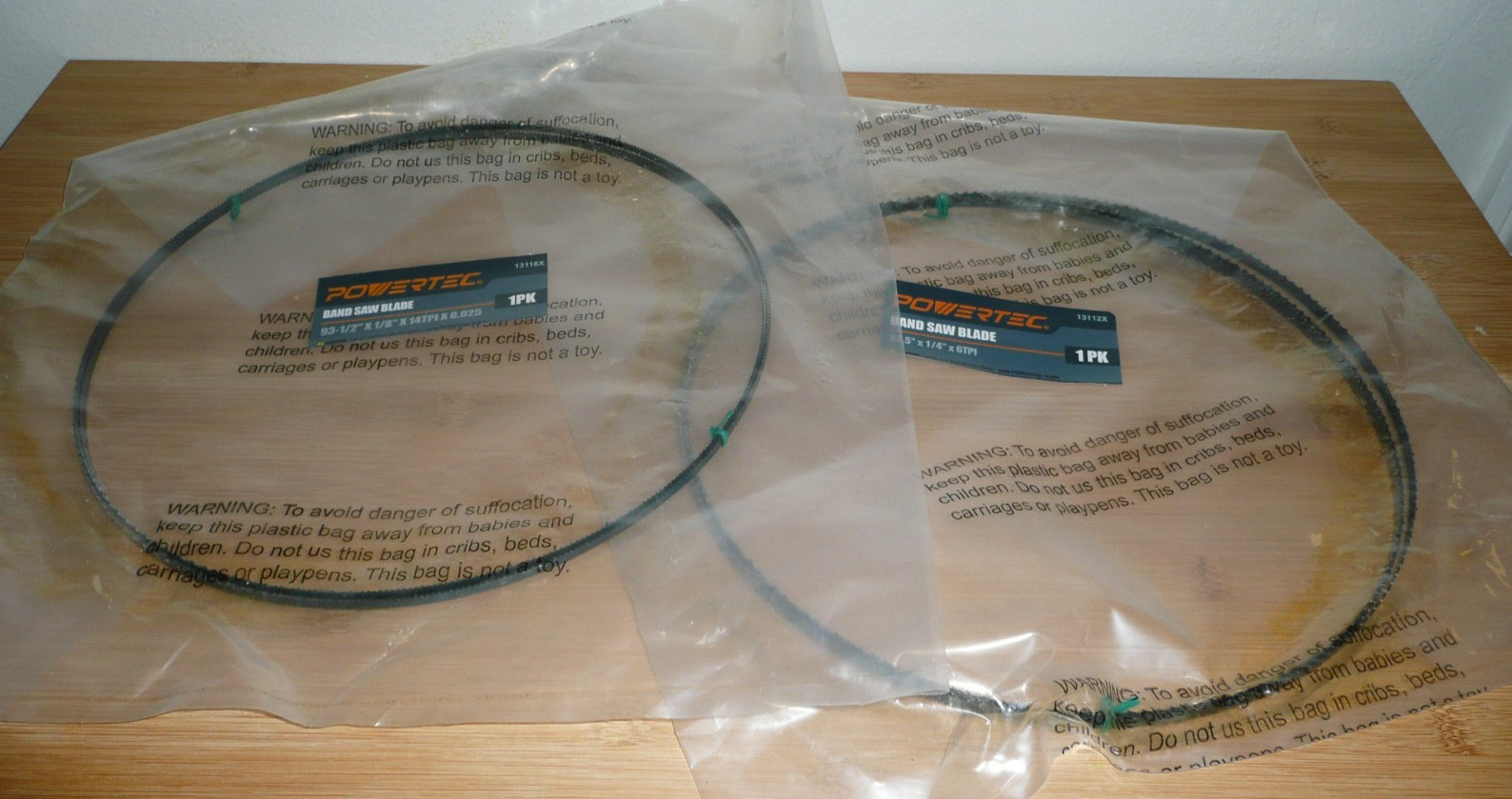 2 NEW POWERTEC Band Saw Blades 93.5″ for 14″ Saw 93 1/2″ – 1/8 x 8 and 1/4 x 4