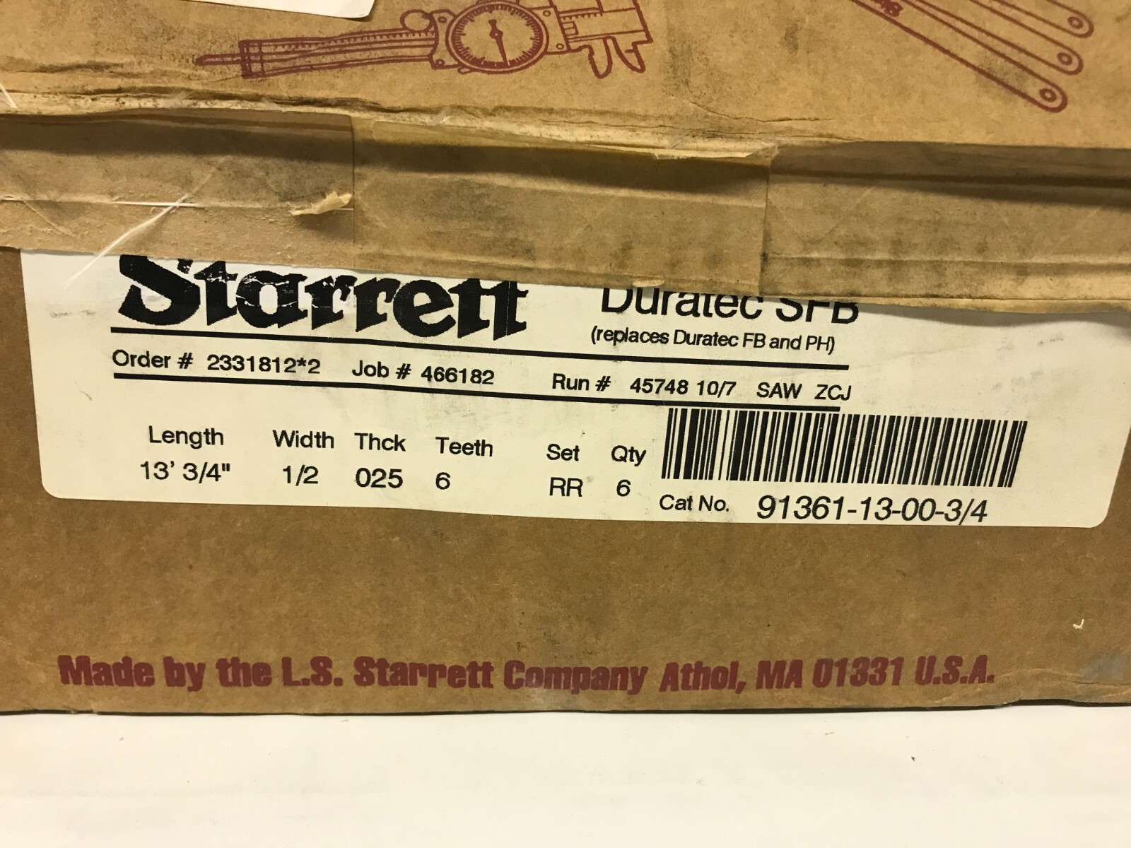 Lot 6 Starrett Band Saw Blade 13′ 3/4″ L 1/2″ W .025 Thick 6TPI 91361-13-00-3/4