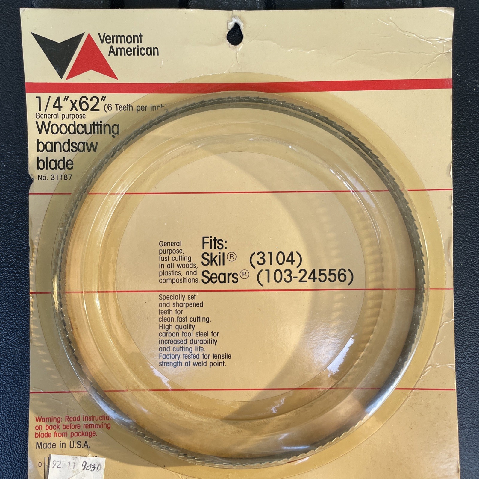 1 Vermont American 1/4” X 62” Bandsaw Blade for Woodworking Band Saw New #31187