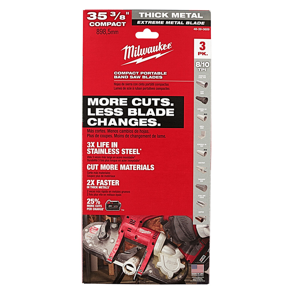 Milwaukee 48-39-0609 35-3/8″ 8-10 TPI Extreme Thick Metal Bandsaw Blades 3PK