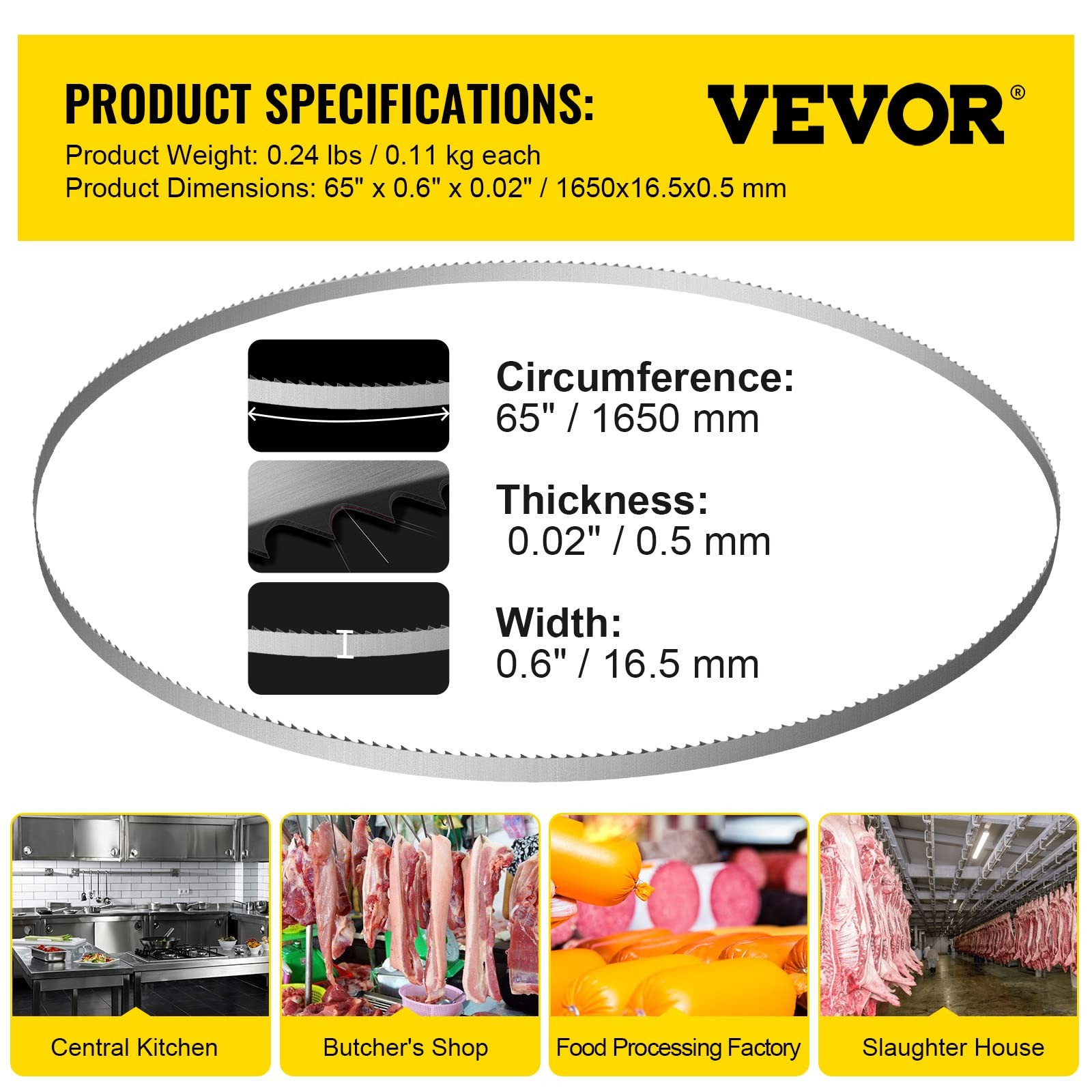 65 Inch Band Saw Blades 5 Pack High Strength Carbon Steel for Meat Bone Cutting