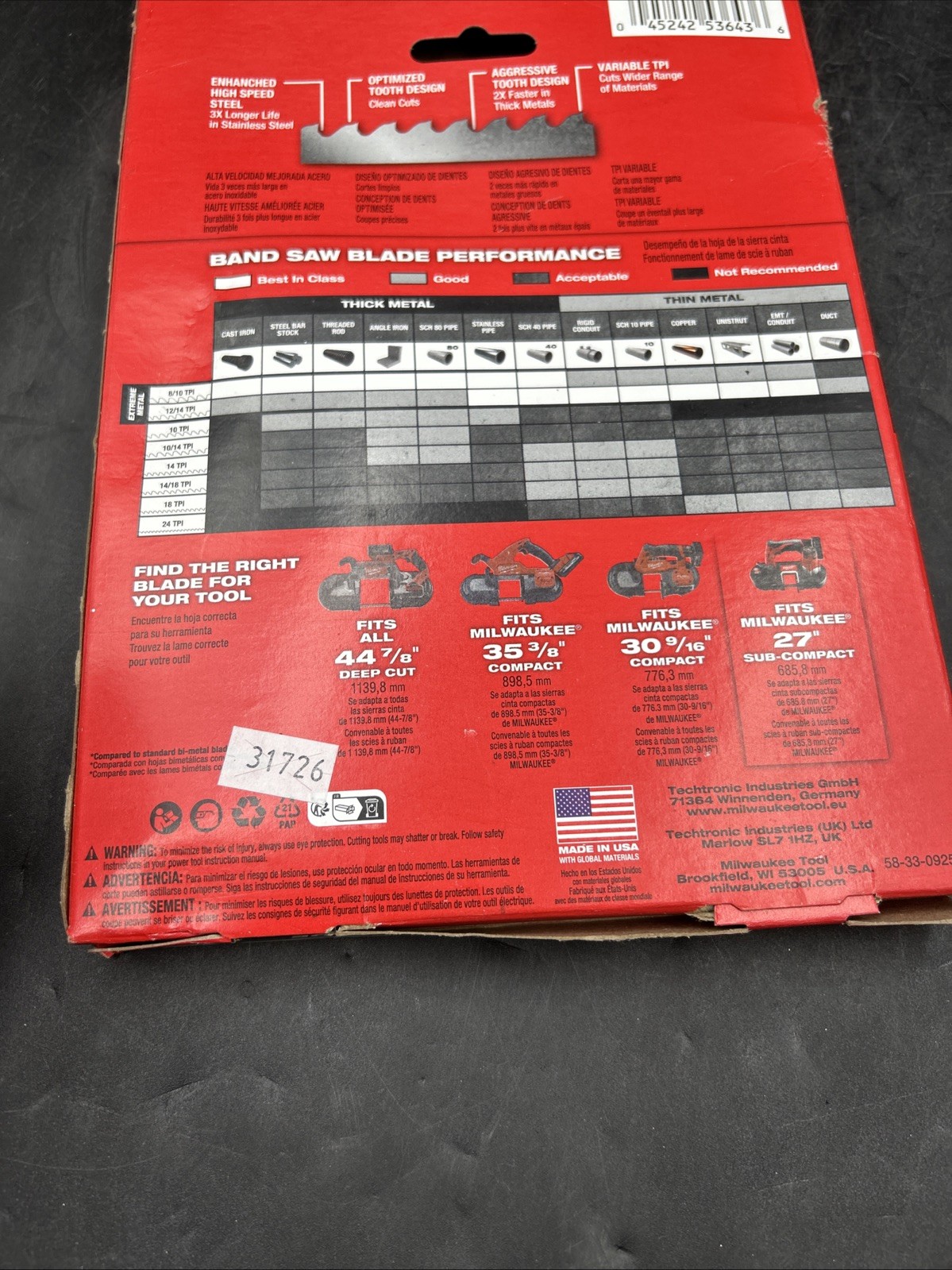 Milwaukee 48-39-0711 27″ 12/14 TPI Extreme Thin Metal Bandsaw Blades 3PK