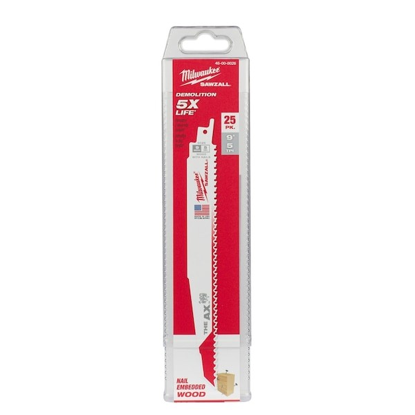 Milwaukee Tool 48-00-8026 9″ 5 Tpi The Ax Sawzall Blade (25 Pk)