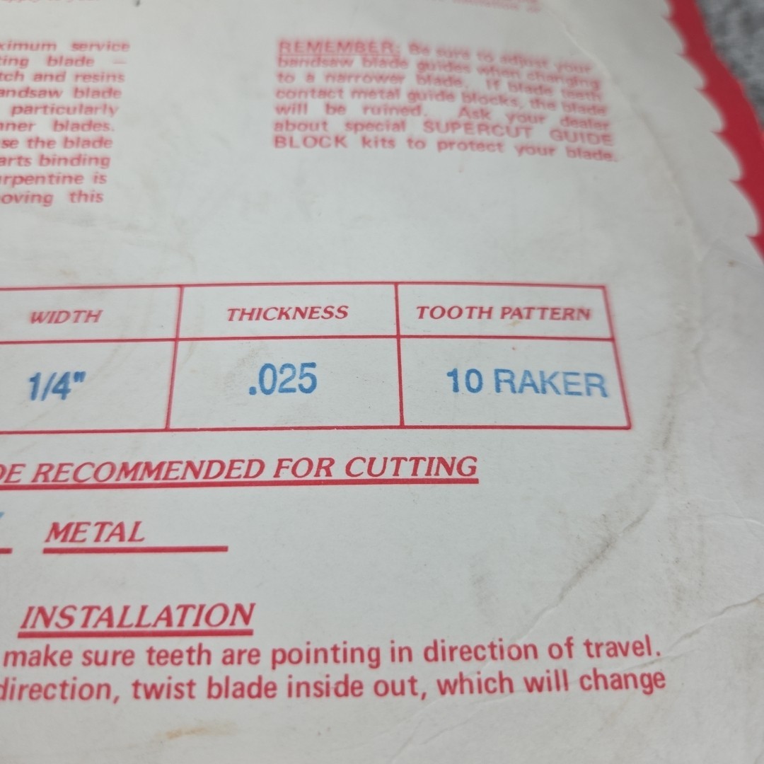 Supercut Wood 93.5 “ inch x 1/4 x .025 10 TPI Hard Tooth Tool Steel USA Made