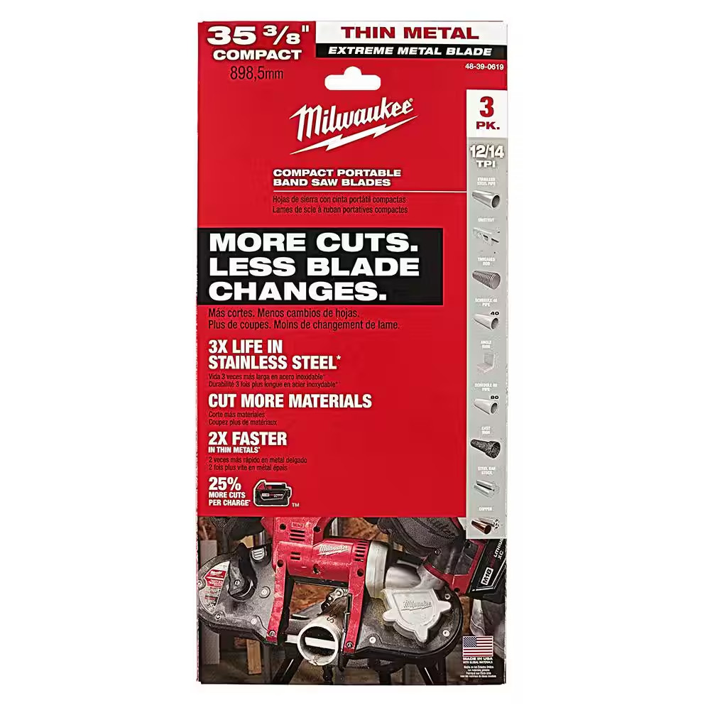 Milwaukee 35 3 8 in 12 14 Tpi Compact Extreme Thin Metal Cutting Band Saw Blade