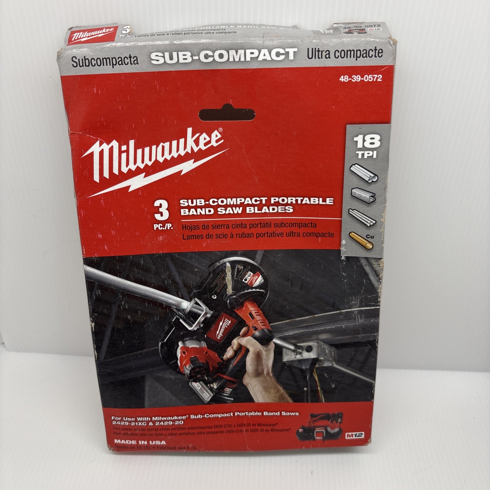 27″ x 1/2″ 18T Milwaukee 48-39-0572 Sub-Compact Portable Band Saw Blade 3 Pk