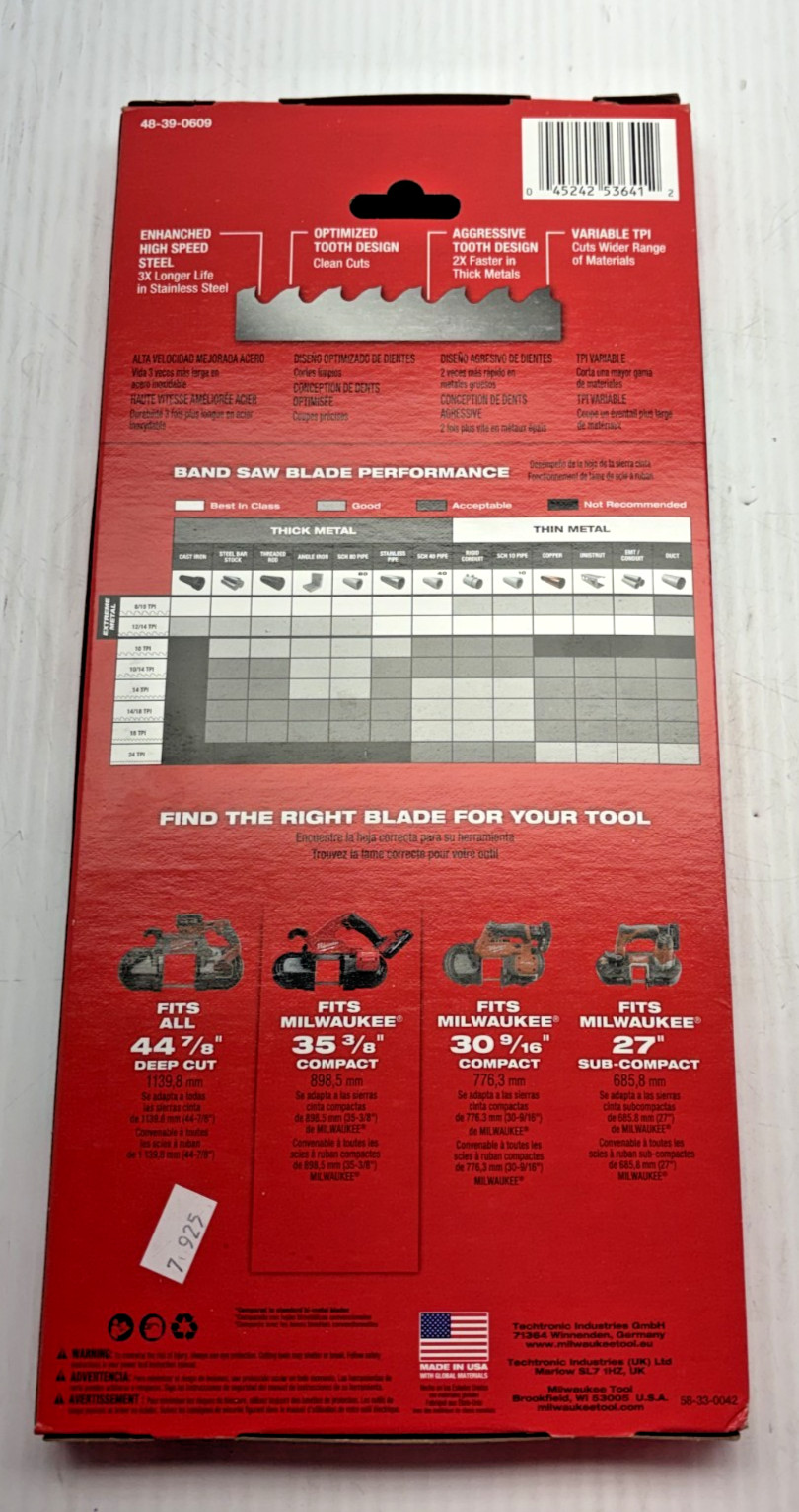 Milwaukee band saw blades 35 3/8 3pk 48-39-0609
