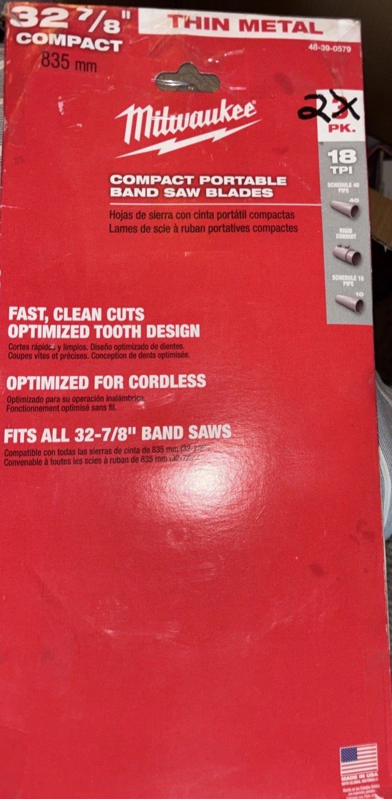 Milwaukee 48-39-0579 Thin Metal Compact Bandsaw Blade 32-7/8″ 2 pack 18 TPI Open