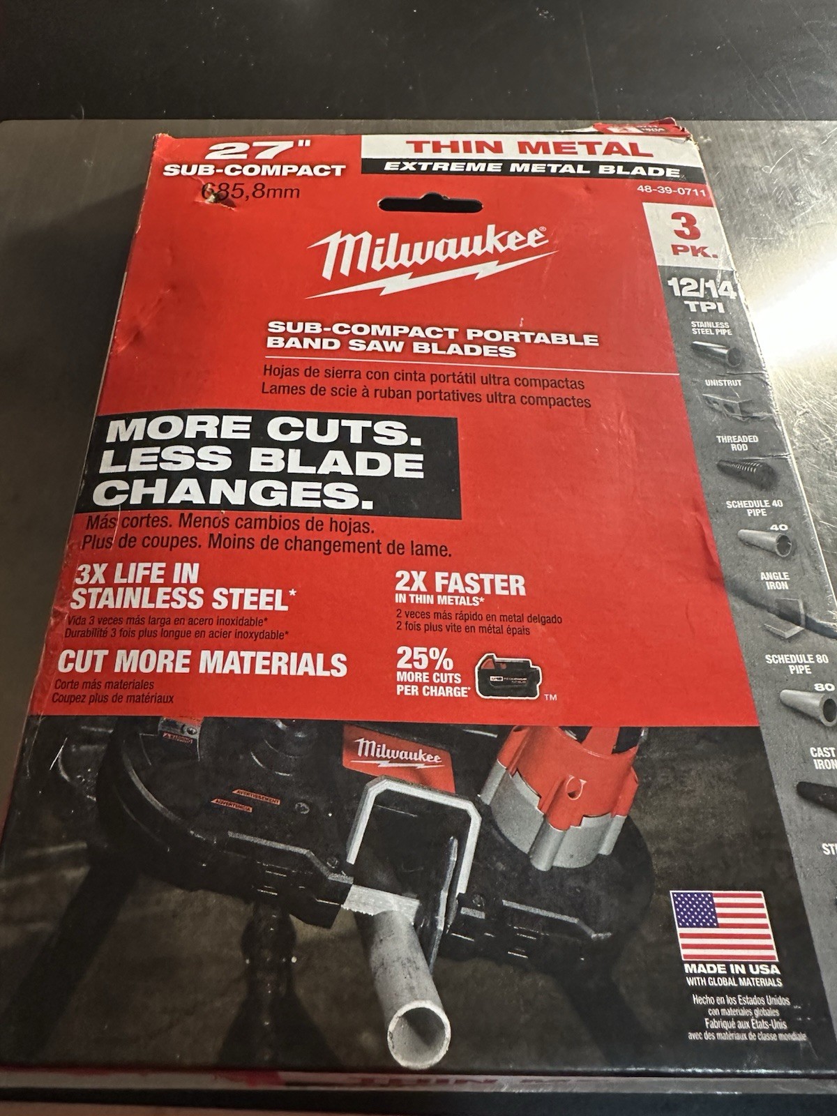Milwaukee 48-39-0711 27″ 12/14 TPI Extreme Thin Metal Bandsaw Blades 3-PK