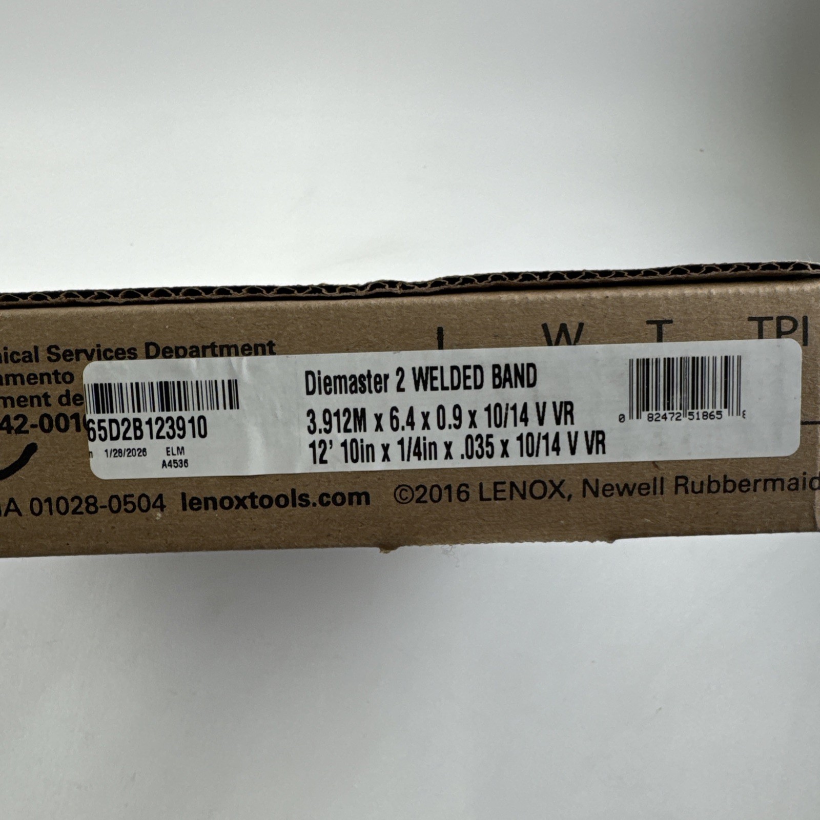 Lenox Diemaster 2 Welded Band Saw Blade 12′ 10″ x 1/4″ x .035″ x 10/14 V VR