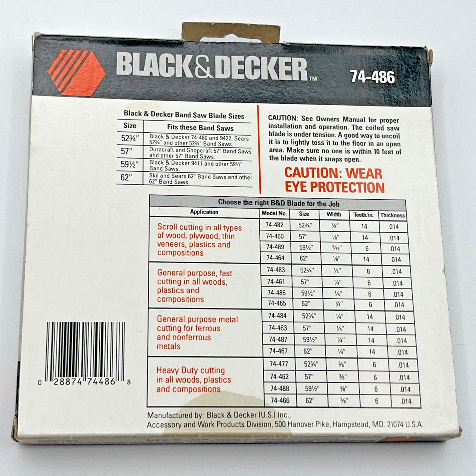 Black & Decker Band Saw Blade 74-486 Woodcutting 59 1/2 x 1/4 14 NOS