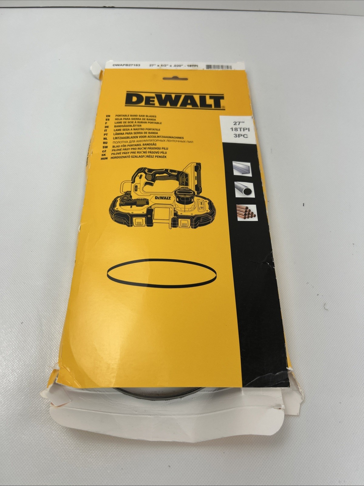 Portable Band Saw Blade, Bi-Metal, 18 TPI, 27” X1/2 In. – DWAPB27183- Box Damage