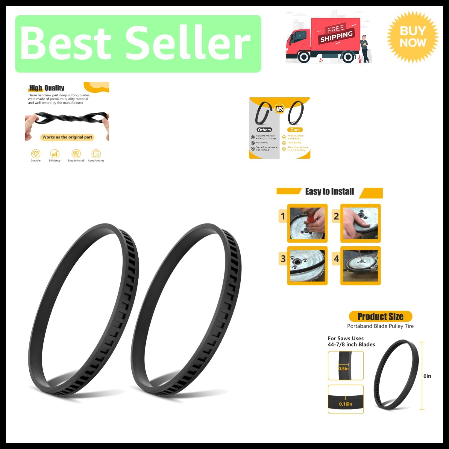 Durable Replacement Rubber Tires for Milw’ Band Saws – 2 Pack of 6-Inch Tires