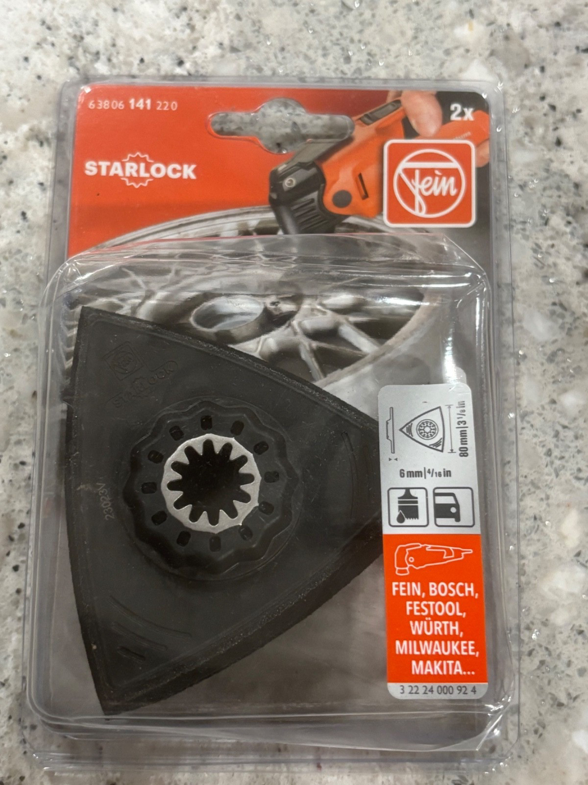 2 pk Fein Starlock 63806129220 Triangle Standard Version Oscillating Sanding Pad