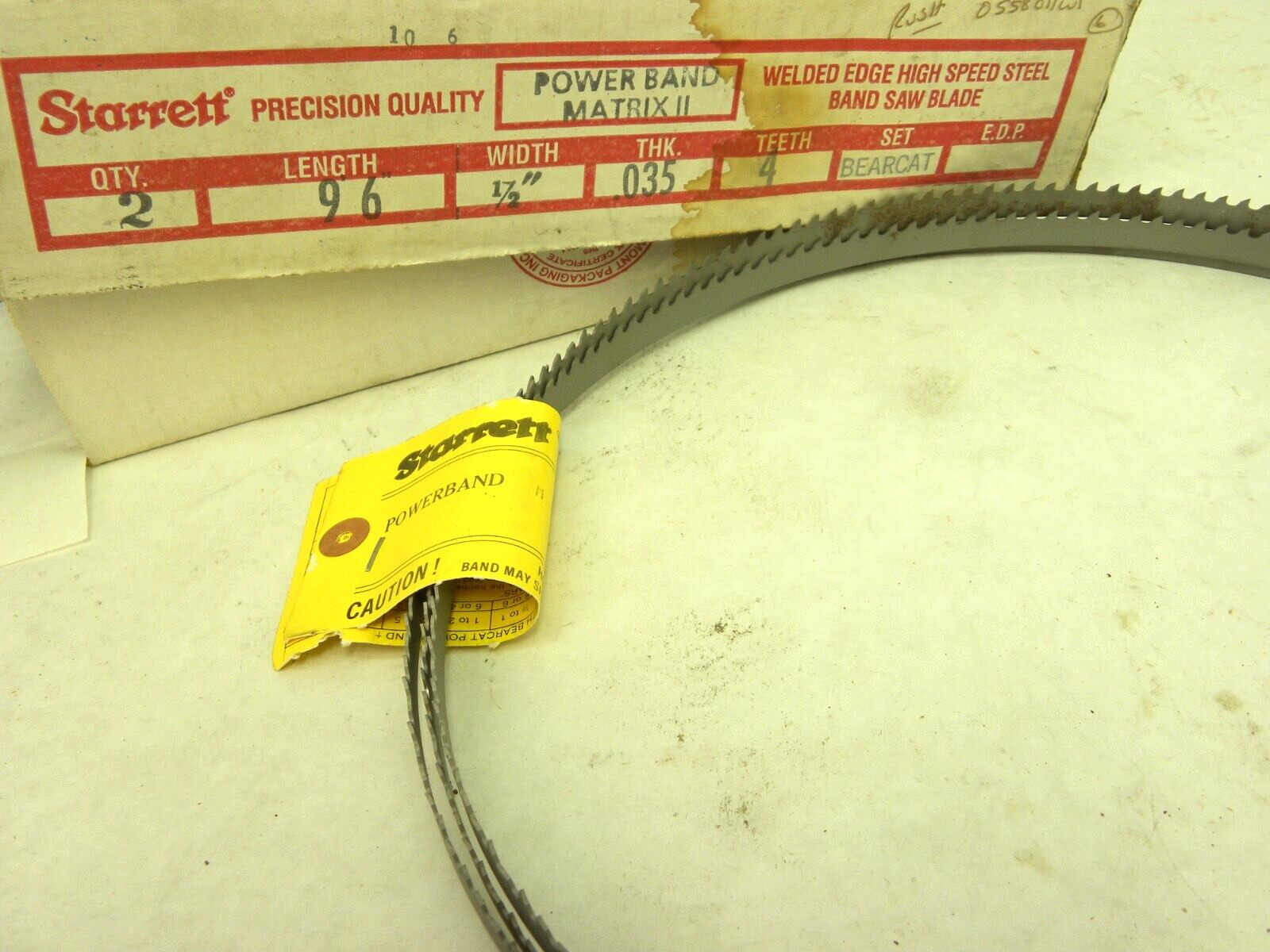 One – Starrett Powerband Matrix II 9’6″ (114″), 1/2″ Width, .035 Thick, 4TPI