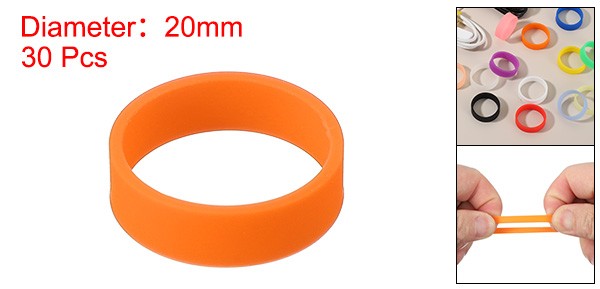 30Pcs 0.8 x 0.28 Inch Silicone Wide Rubber Bands for Fashion Accessory Orange