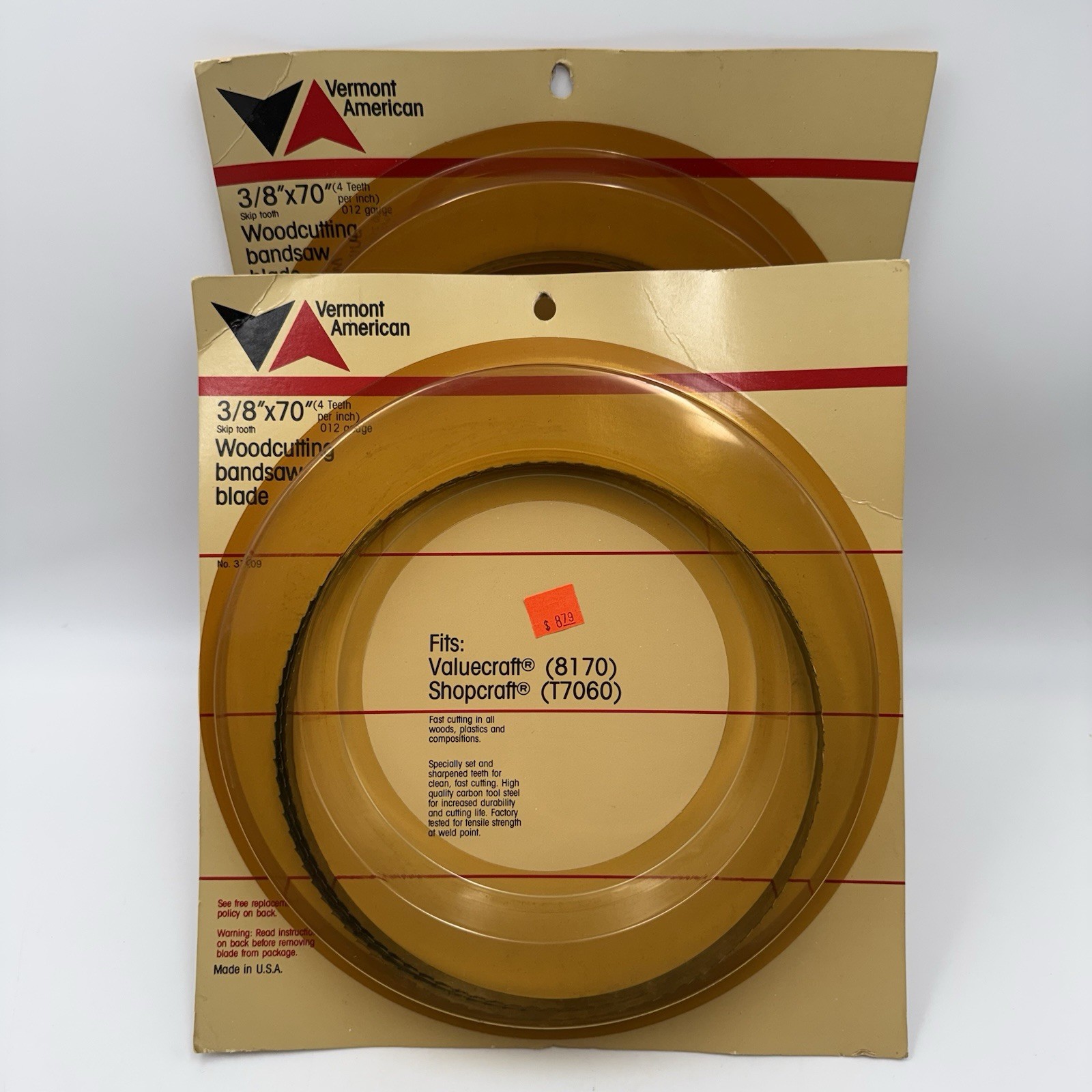 Lot Of 2 Vermont American 3/8” X 70” Wood Cutting Bandsaw Blades New Old Stock