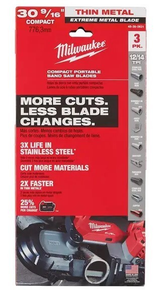 MIlwaukee Thin Metal Compact Portable Band Saw Blades (3 pack) 48-39-0529
