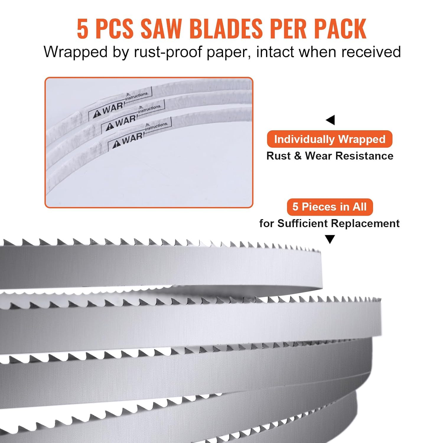 Band Saw Blade, 65X0.6X0.02 Inch, 5 Pcs/Pack Meat Bandsaw Blades for Replacement