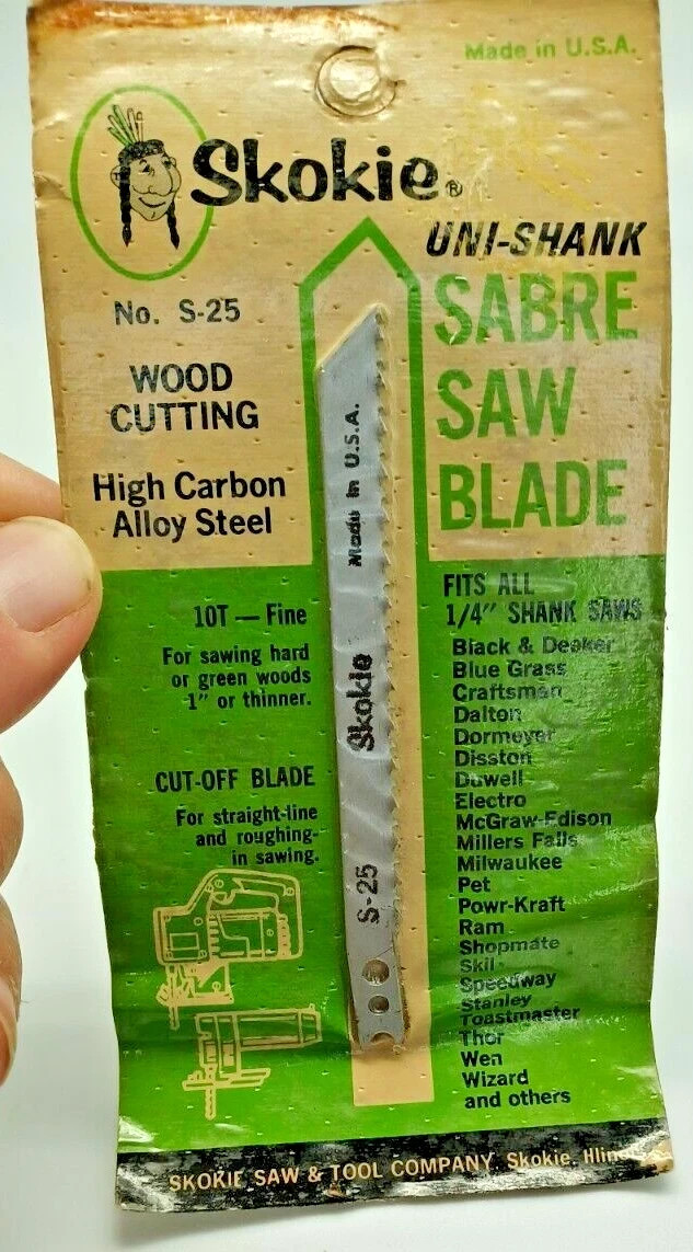Vintage Skokie Uni-Shank Wood Cutting Sabre Saw Blade No. S-25 – NEW Sealed