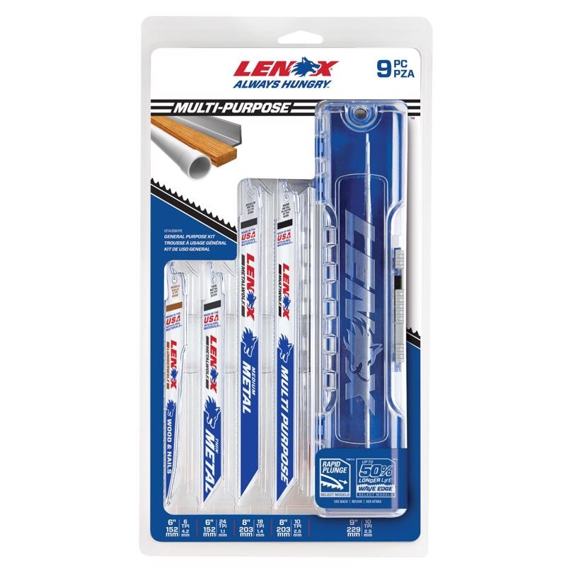 Lenox Assorted in. Bi-Metal Reciprocating Saw Blade Set Multi TPI 9 pc