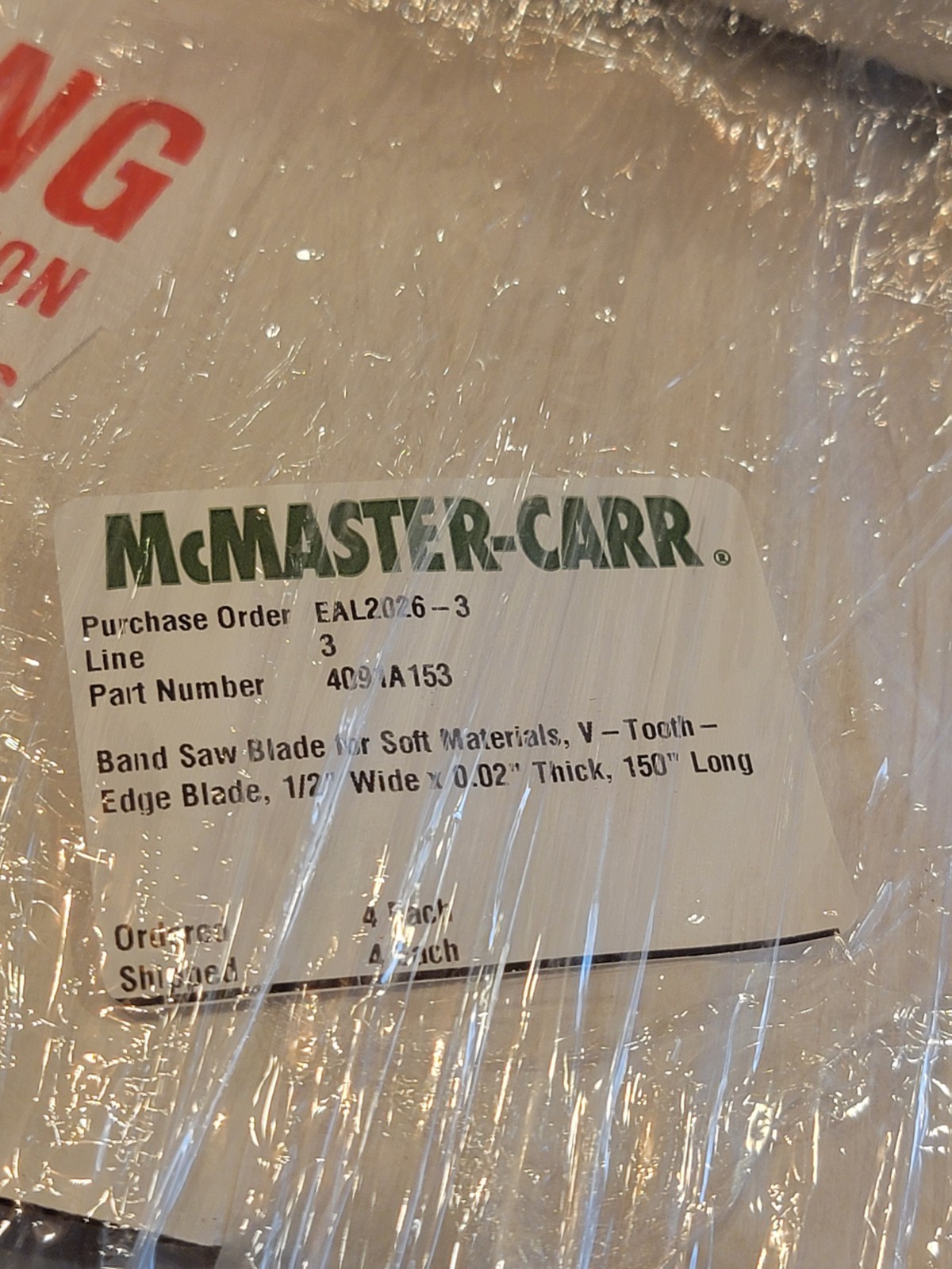 McMaster-Carr 1/2 In. X 14Tpi X 150 In. Bandsaw Blade, For Soft Materials.