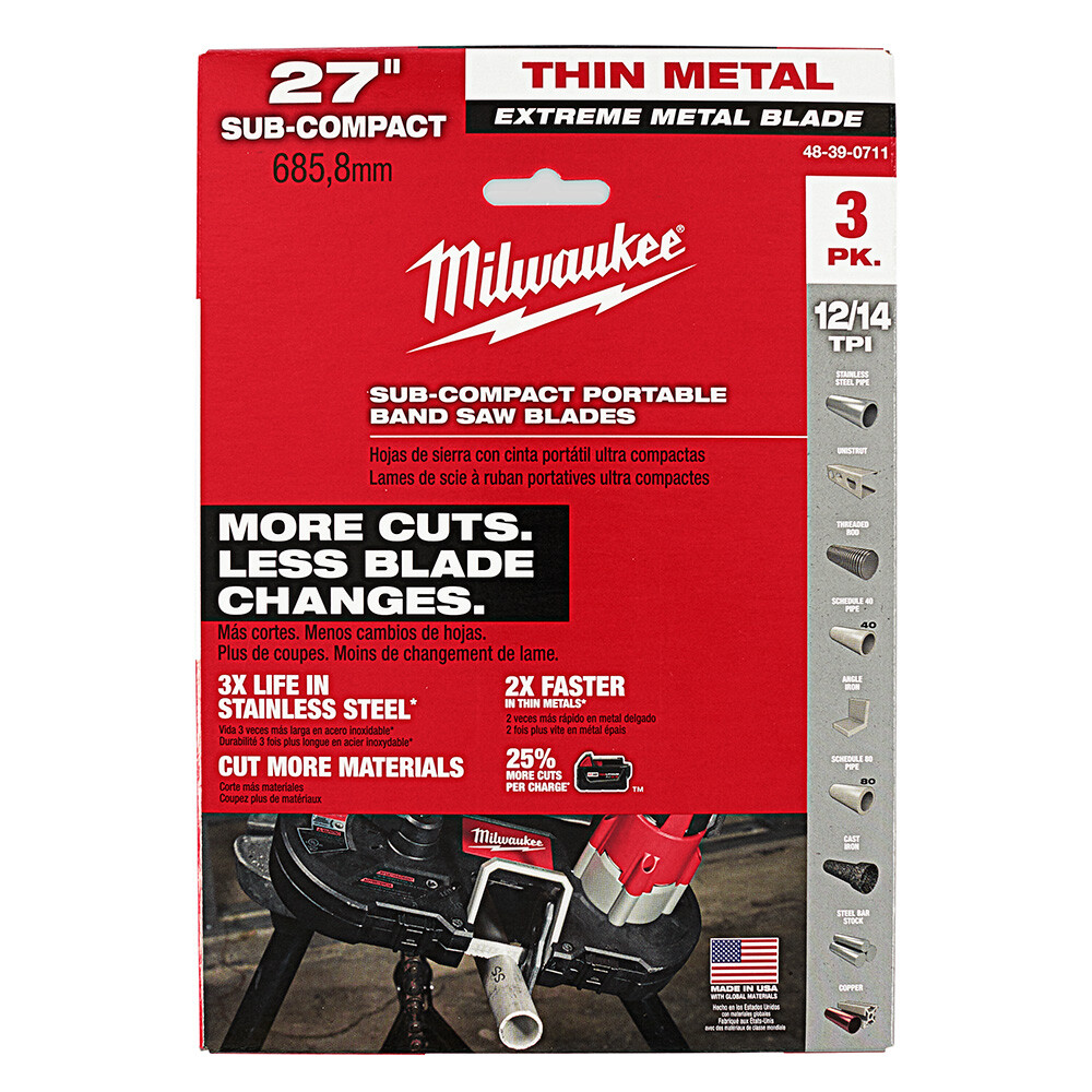 Milwaukee 48-39-0711 27″ 12/14 TPI Extreme Thin Metal Bandsaw Blades 3-PK