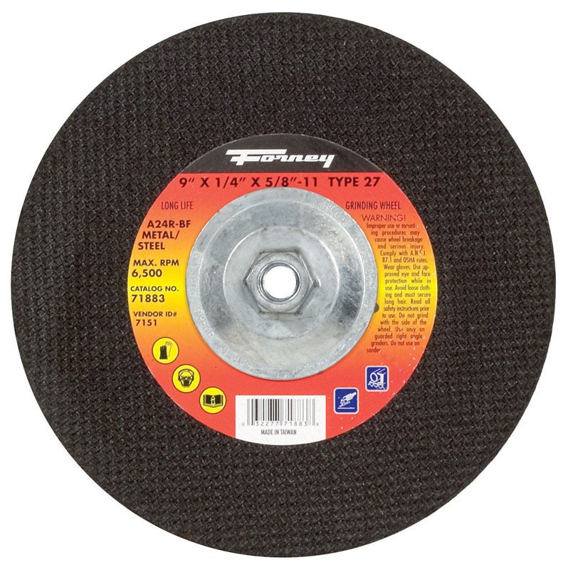 Forney 71883 Aluminum Oxide 6500 rpm 9 Dia. in. Grinding Wheel 1/4 in. Thick