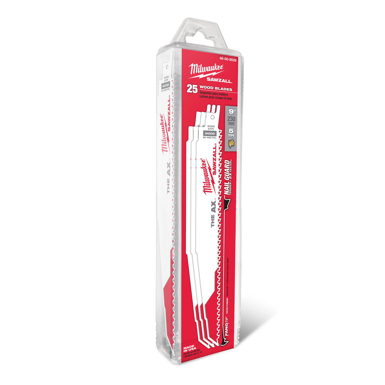 Milwaukee 48-00-8026 9 in 5 TPI The Ax Sawzall Blade 25pk