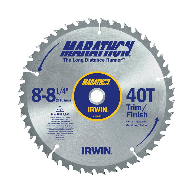 Irwin 14053 Marathon 40 TPI Diamond Ground ATB Circular Saw Blade 8-1/4 Dia. in.
