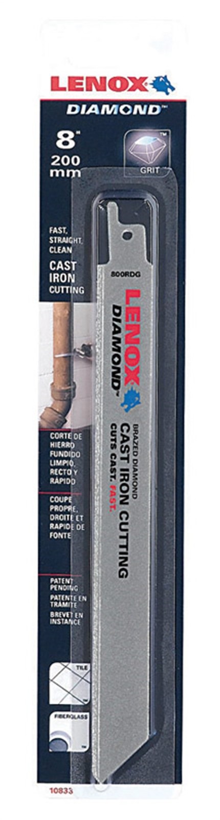 Lenox 10833-800RDG Silver 24 TPI Diamond Grit Reciprocating Saw Blade 8 L in.