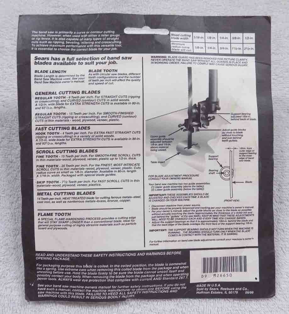 CRAFTSMAN BAND SAW BLADE * 926650 SMOOTH SCROLLING * NEW SEALED * FREE SHIPPING
