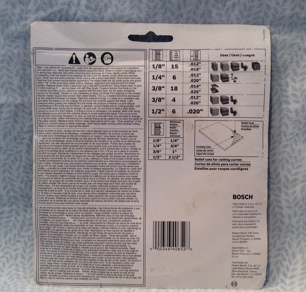 NIP Bosch 59 1/2” x 1/4” Bandsaw Blade 6TPI for Wood Made in the USA