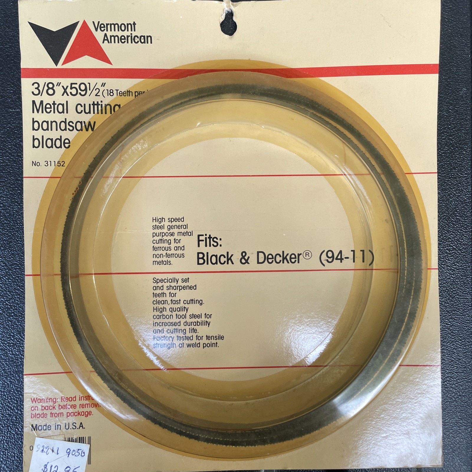 Vermont American Woodcutting Bandsaw Blade #31152 3/8” x59 1/2″ NOS