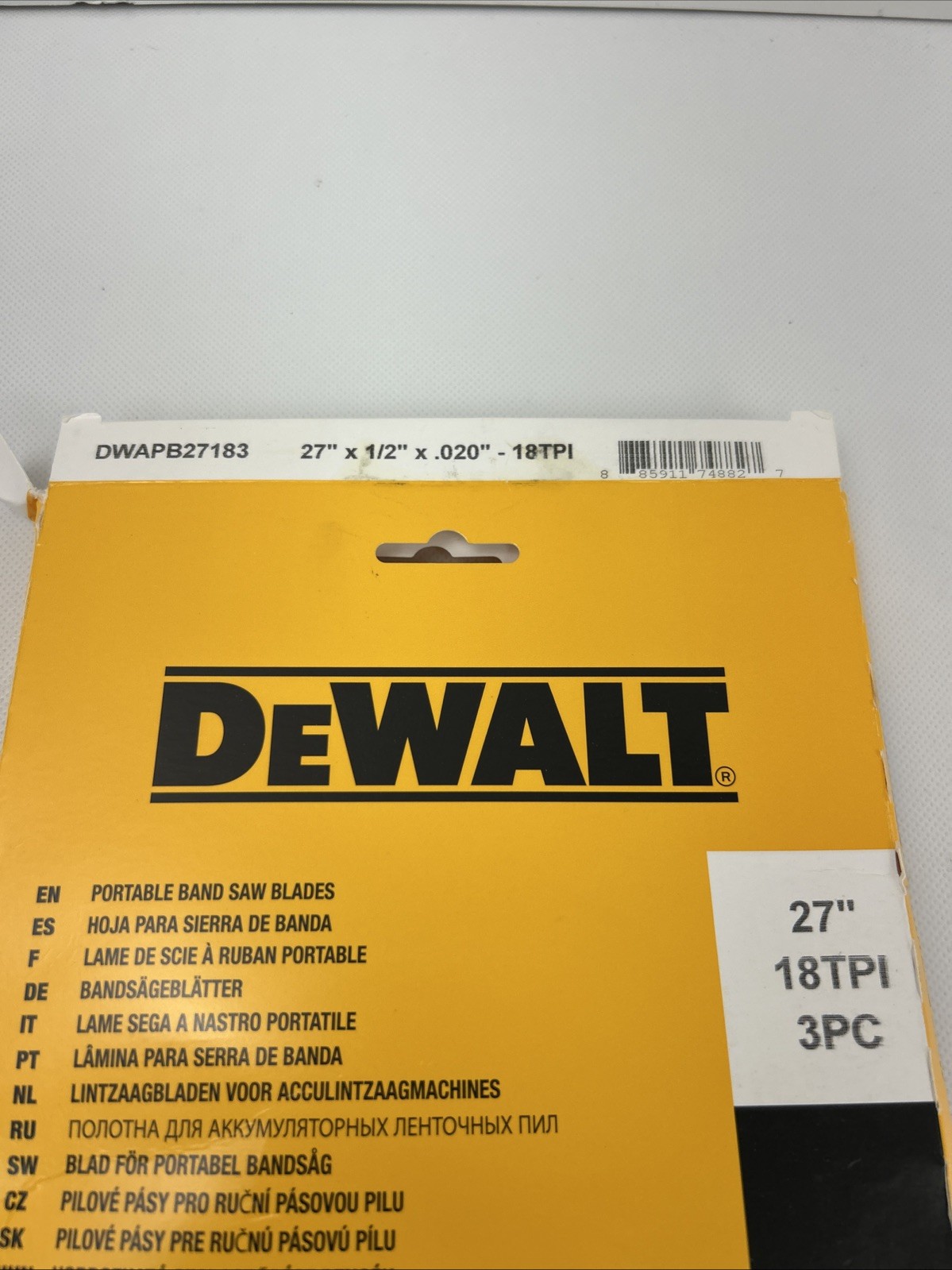 Portable Band Saw Blade, Bi-Metal, 18 TPI, 27” X1/2 In. – DWAPB27183- Box Damage