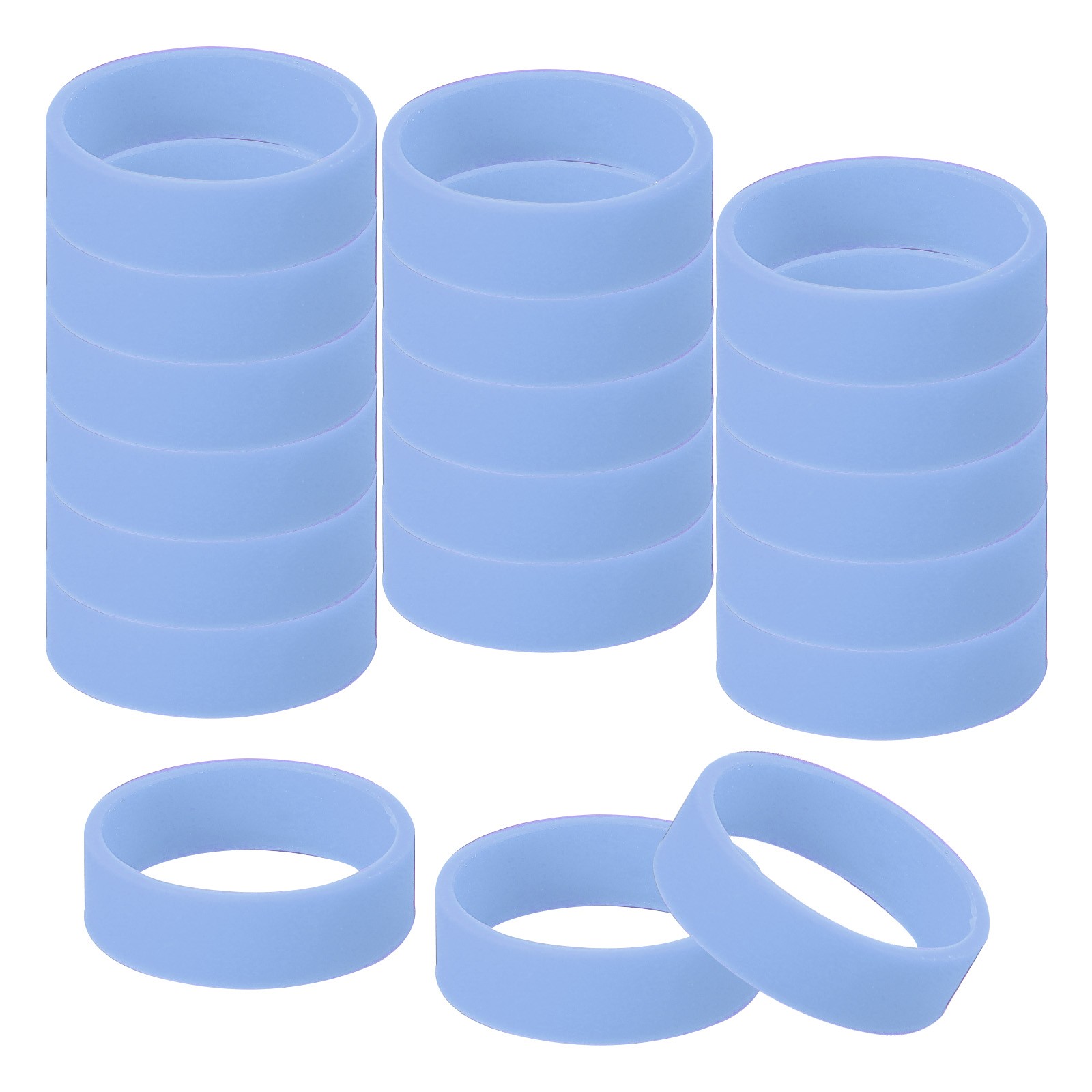 30Pcs 0.8 x 0.28 Inch Tiny Silicone Wide Rubber Bands Rings, Luminous Blue