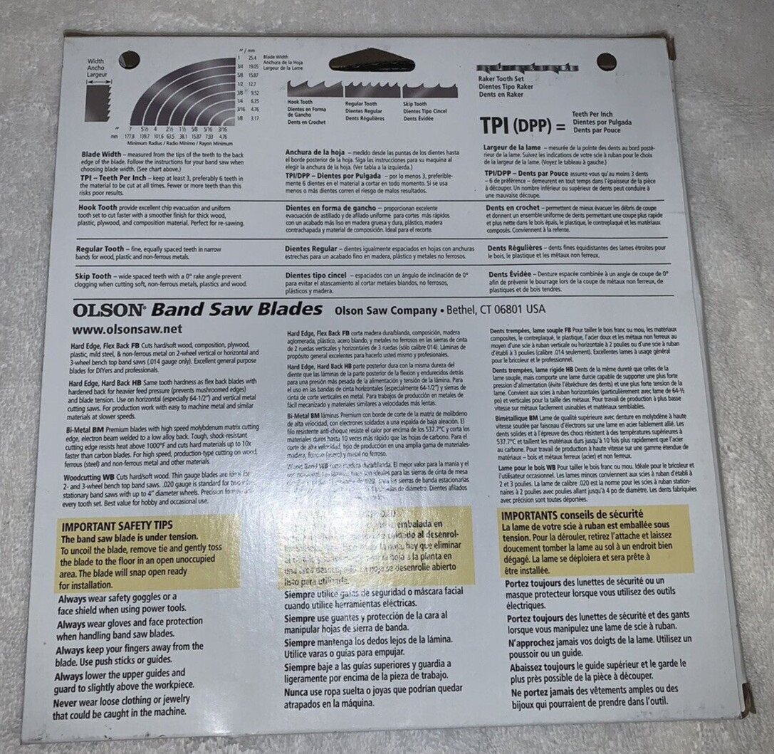 Olson Band Saw Blade 80″ Long, 6 TPI, 1/4″ Wide, Hook Tooth #2033769