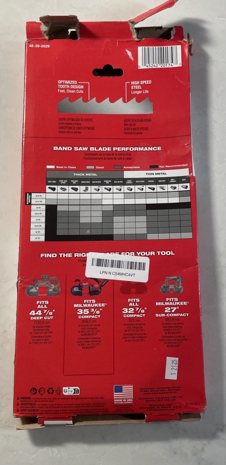 Milwaukee – Portable Band Saw Blades (48-39-0529) & Milwaukee Storage Container