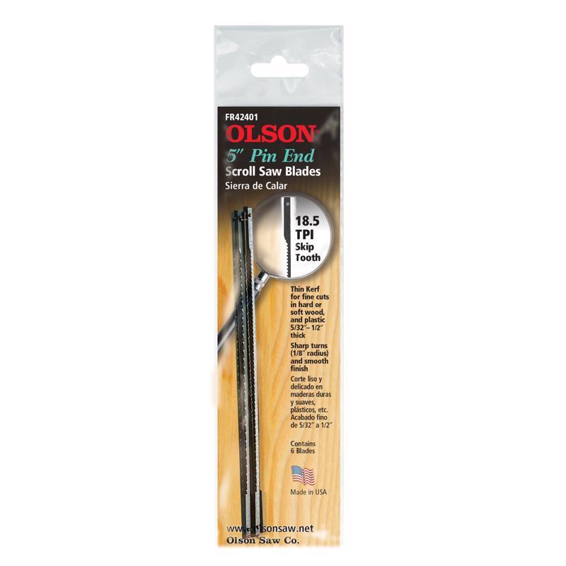 Olson 42401 5 in. 18.5 TPI Pin End Scroll Saw Blades for Wood and Plastics