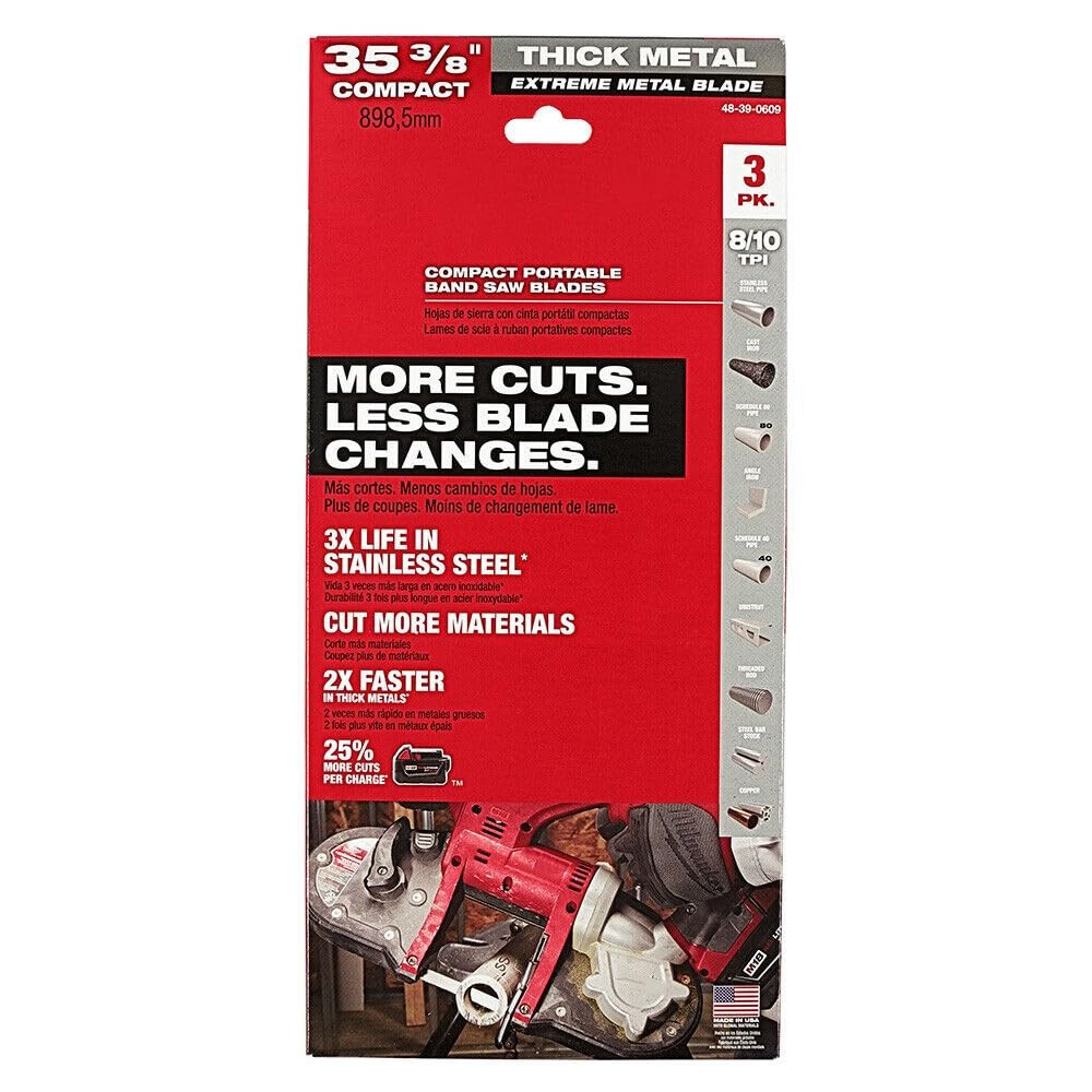 For Milwaukee 48-39-0609 35-3/8″ 8-10 TPI Extreme Thick Metal Bandsaw Blades 3PK