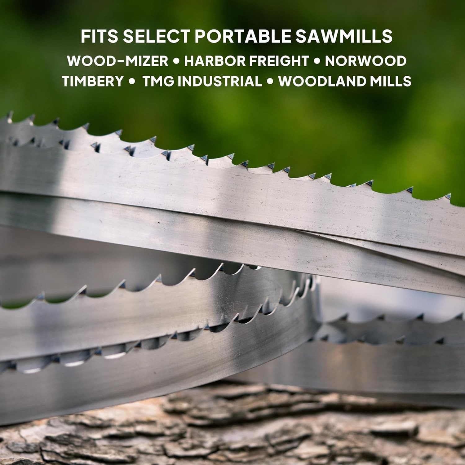 10° Hook Angle 5-Pack of 144″ DoubleHard Sawmill Blades for All Wood Types