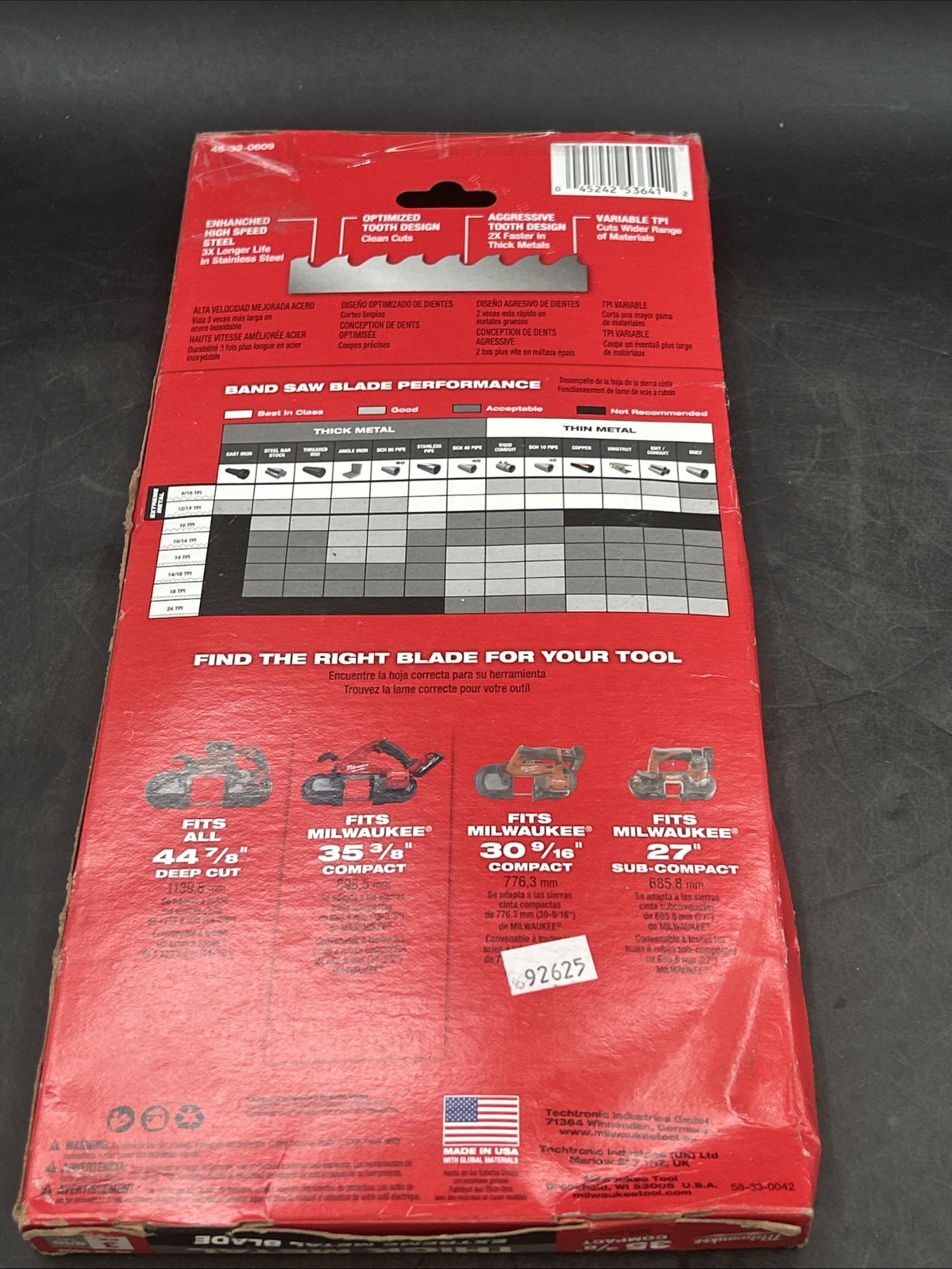 Milwaukee 48-39-0609 35-3/8″ Bandsaw Blades 8-10 TPI Extreme Cut Compact 3PK